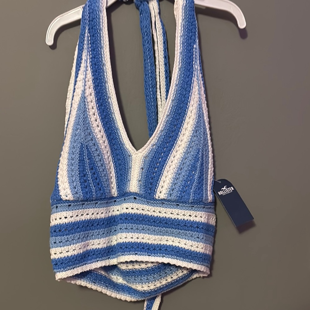 NWT Hollister Blue and White Striped Knit Halter Top